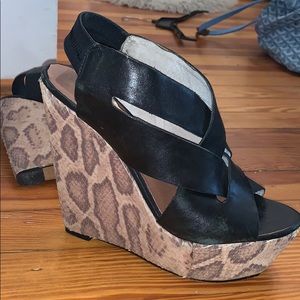 STEVEN by Steve Madden Black snakeskin wedges